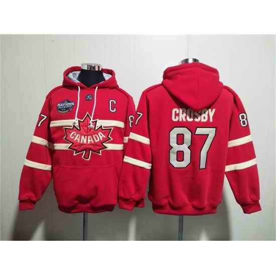 Men Team Canada 87 Sidney Crosby Red Ageless Must Have Lace Up Pullover Hoodie